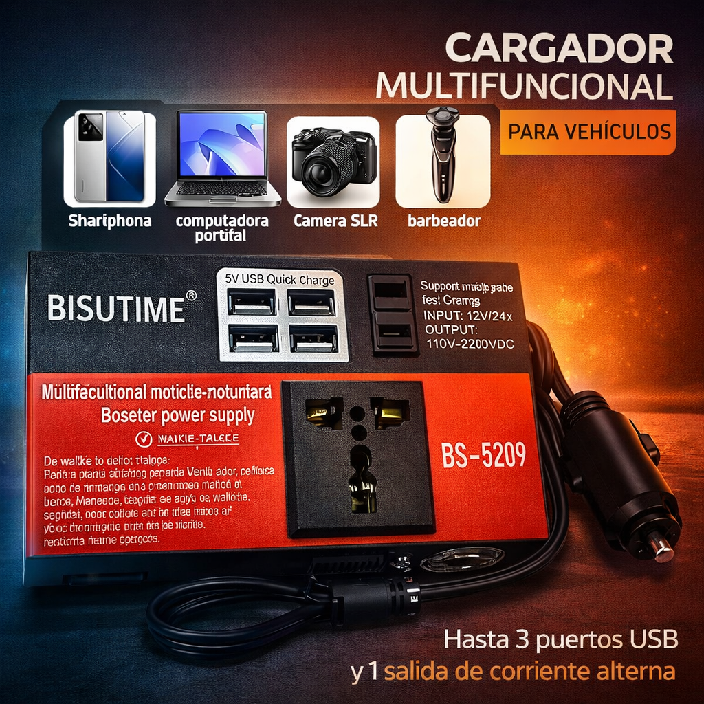 Inversor De Voltaje para carro - 200w 12v-220v carga tus dispositivos en tu carro