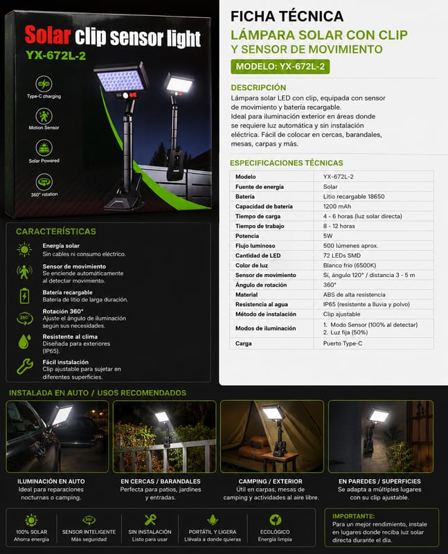 LÁMPARA SOLAR CON CLIP