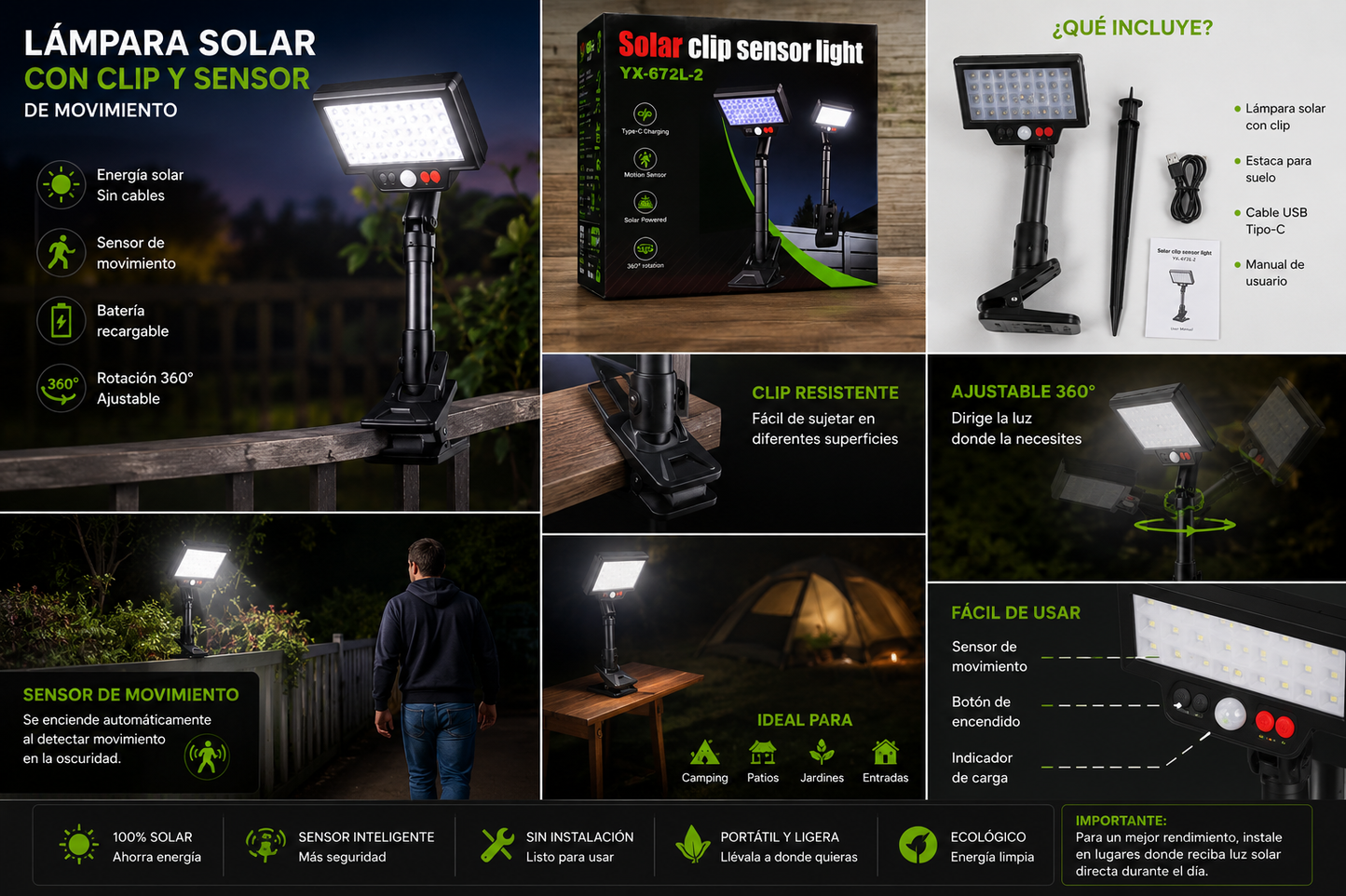 LÁMPARA SOLAR CON CLIP